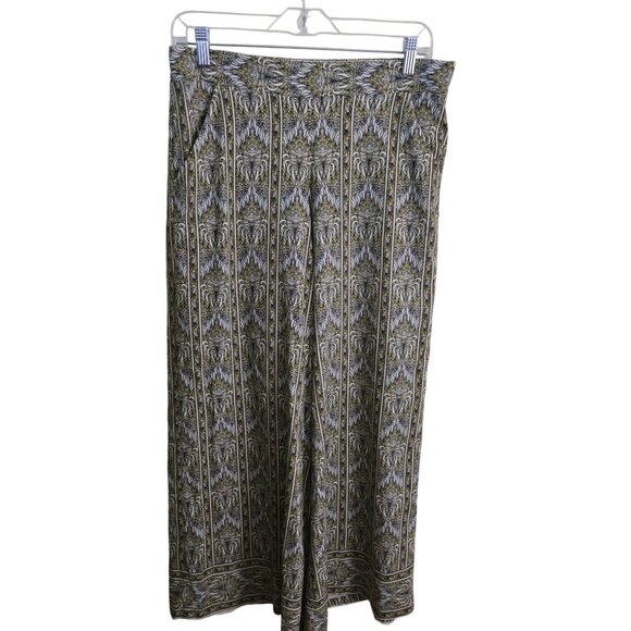 Max Studio Wide Leg Pull On Cropped Pants Eyekat Pockets Elastic Waist Size L - Picture 1 of 8